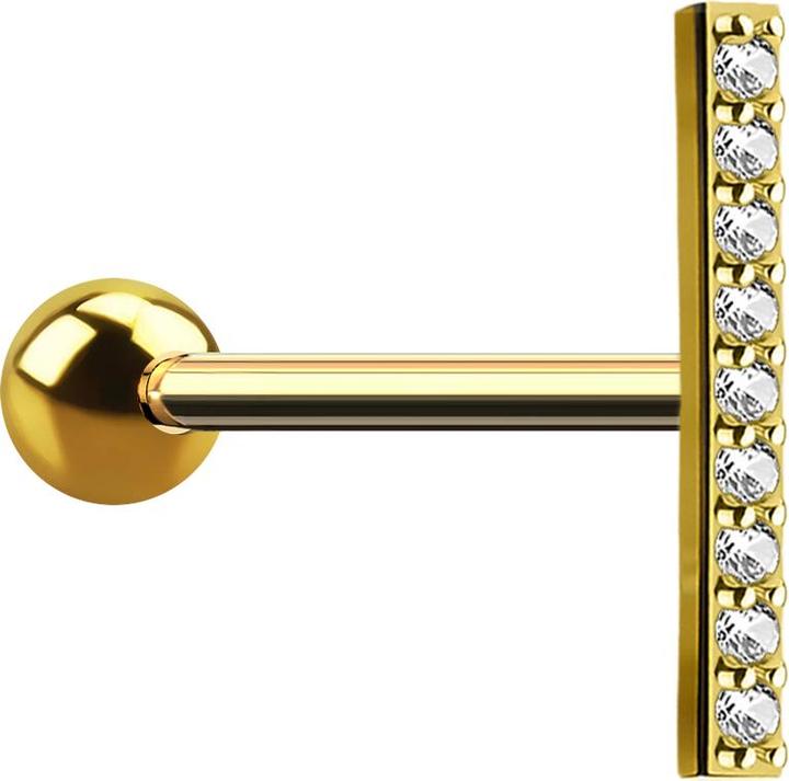 Image du produit Star Piercing Micro Barbell 14k vergoldet Balken lang mit Kristall (Laiton, Acier chirurgical 316L)