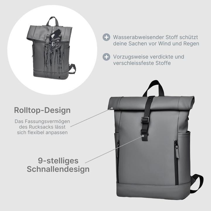 Image du produit Hermex Sac à dos pour ordinateur portable Sac à dos Roll-Top Sac à dos Roll-Top-Backpack Sac à dos Roll-Up (15 l)