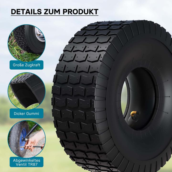 Produktbild Wiltec Reifen für den Aufsitzmäher 15x6.00-6 4pr mit Schlauch Winkelventil Komplettrad