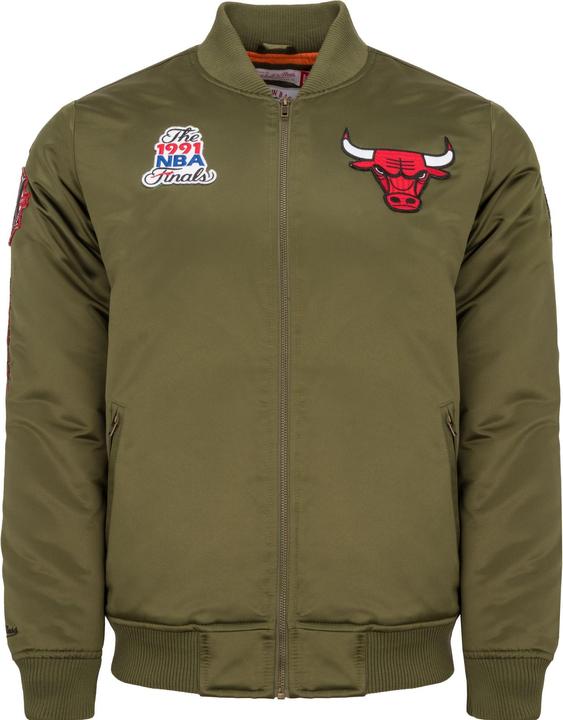 Mitchell & Ness M&N Satin Bomber Jacke - PATCHES Chicago Bulls oliv - XL (XL)
