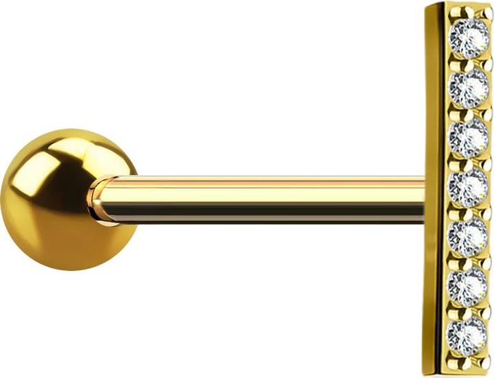 Star Piercing Micro Barbell 14k vergoldet Balken kurz mit Kristall (Messing, Chirurgenstahl 316L)