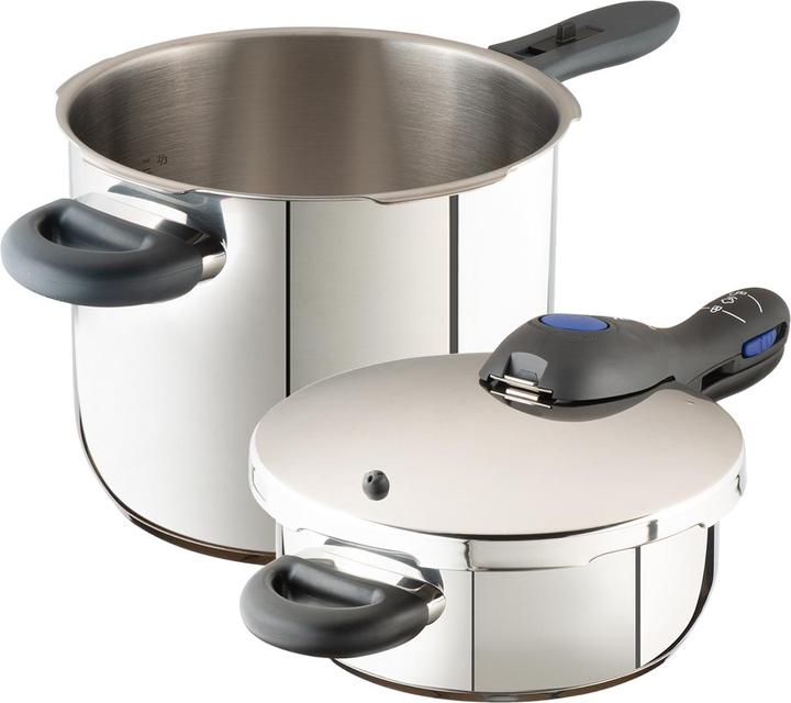 Actual product image WMF Pressure cooker 3tlg 4,5+3l large cooking signal Perfect Plus Induction (22 cm, Pan set + pot set, Stainless steel)