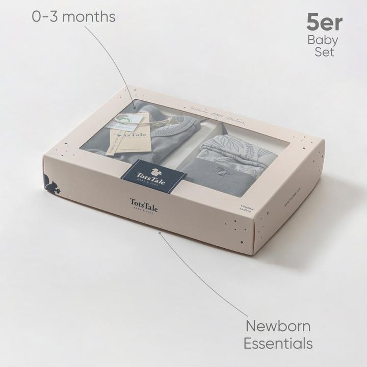 Actual product image TotsTale Premium 5-teiliges Babyset aus Bio-Baumwolle – für Neugeborene – Hose, Mütze, Body u.m. (50, 56, 62, 68)