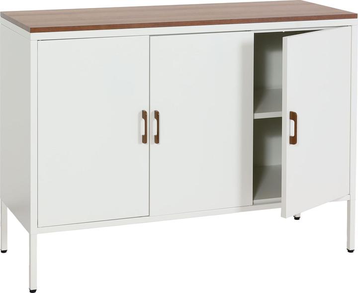 Mendler Kommode HWC-L84, 3 Türen Metall 90x120x40cm, Melamin beschichtet - weiss (90x120x40 cm)