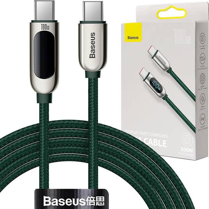 Actual product image Baseus Display Fast Charging Data Cable Type-C to Type-C 100W 2m Green (2 m, USB 2.0)