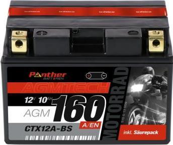 Produktbild Panther Batterien Motorradbatterie CTX12A-BS 12V 10Ah AGM (12 V, 10 Ah)