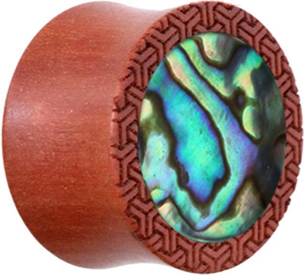 Star Piercing Flared Plug Musterrand mit Abalone Einlage aus Sawo Holz (ohne Messing, Organisch, Mineralisch)