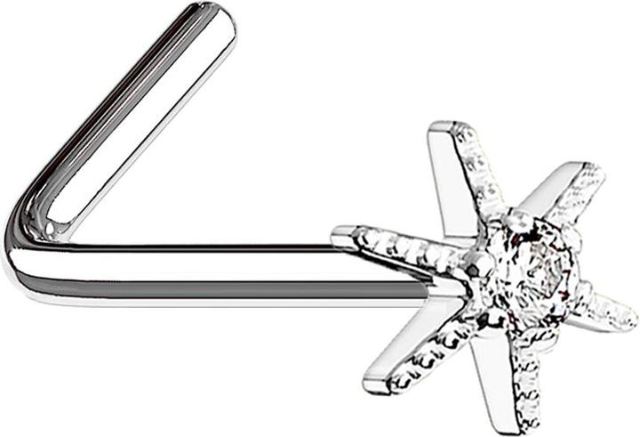 Star Piercing Nasenstecker gewinkelt 14k vergoldet Seestern mit Kristall (Chirurgenstahl 316L, Messing)