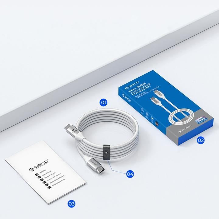 Actual product image Orico Cable CDX 60W 3A Power Delivery USB-C - USB-C 1m Cable - White (1 m, USB 2.0, 60 W)