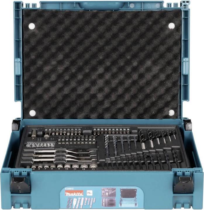 Produktbild Makita Bohrer- und Schraubenbitsatz 70- teilig E-24913 Bit-Set inkl. Bithalter (PH2, SL 6.5, T40, H6, PZ2, PH1, H3, PZ1, T20, 2xPZ3, PZ2 x2, H4, PH3, PZ3, 2XPZ1, SL 5.5, H5, T25, T30, 2x PH2)