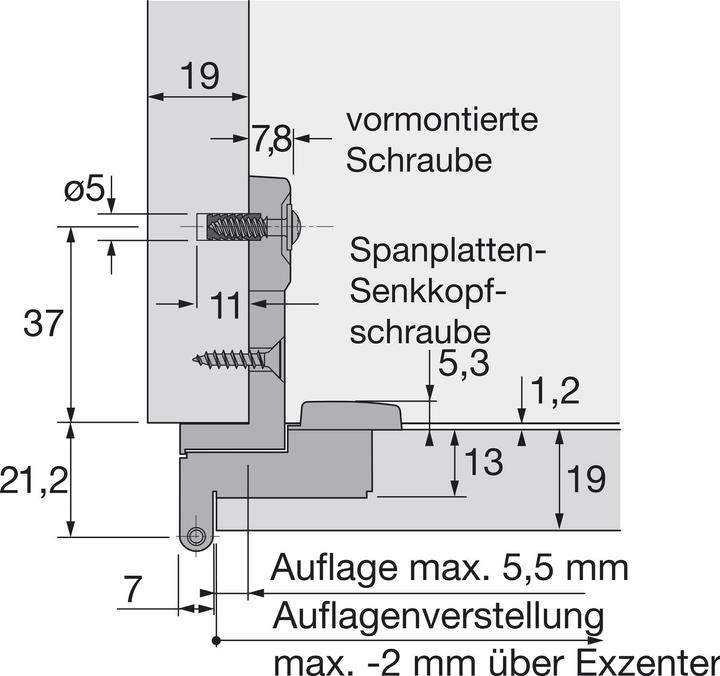 Produktbild Hettich Einachs-Topfbänder Selekta Pro 2000, Türauflage 5.5 mm, Eckban