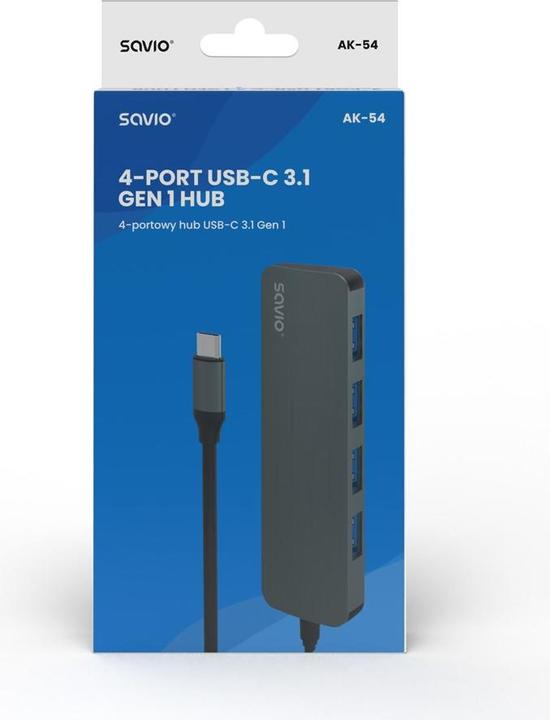 Produktbild Savio Hub USB-C - 4 x USB-A AK-54 (USB-C, 4 Ports)