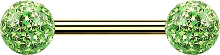 Star Piercing Barbell vergoldet mit zwei Kristallkugeln hellgrün Epoxy Schutzschicht (ohne Messing, Titan G23)