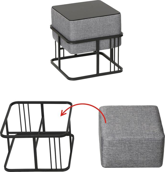 Produktbild En.Casa Multifunktionaler stapelbarer Sitzhocker Tas 2er Set quadratisch Hellgrau