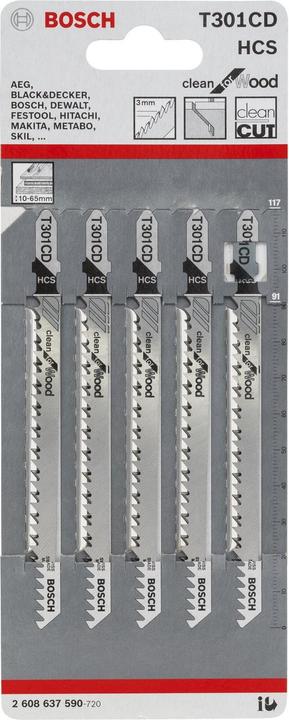 Produktbild Bosch Professional Zubehör Stichsägeblatt T 301 CD Clean for Wood, 5er-Pack