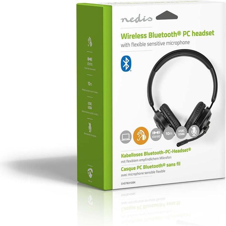 Immagine prodotto Nedis Cuffia per PC | On Ear | Stereo | Bluetooth | Microfono pieghevole | Nero (Senza fili, USB-C)