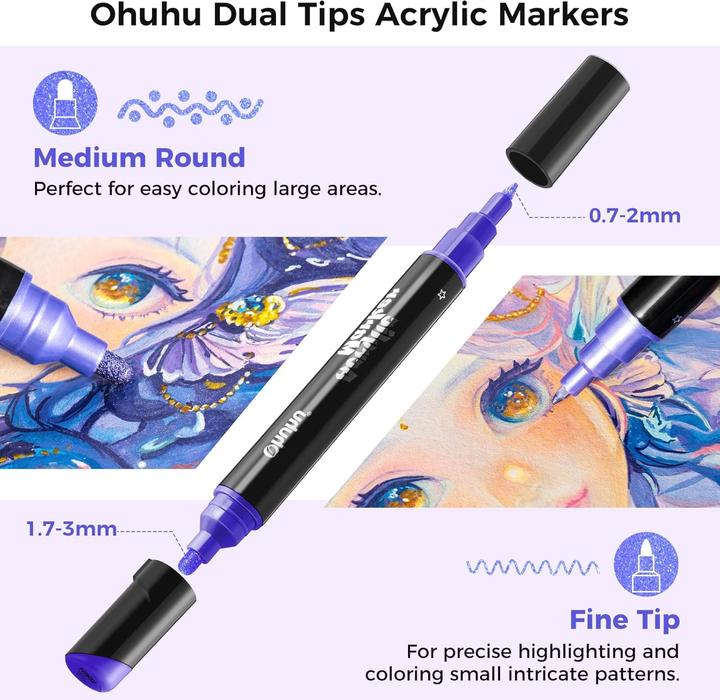Actual product image Ohuhu Kakaako acrylic pencils (Silver, Multicoloured, Gold, Copper, Bronze, 3 mm, 30 x)