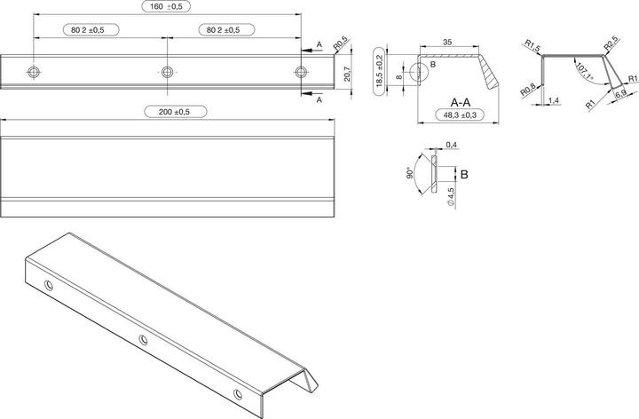 Actual product image Furnipart Handle strip furniture handle Bench LA 2x80 L 200mm aluminium black black matt brushed