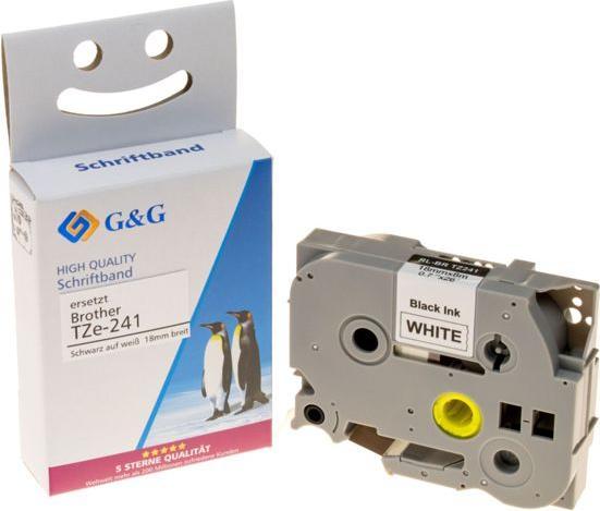Produktbild G&G Schriftband 18mm x 8m sw-ws komp. m. Brother TZe-241 (1.80 cm, Weiss)