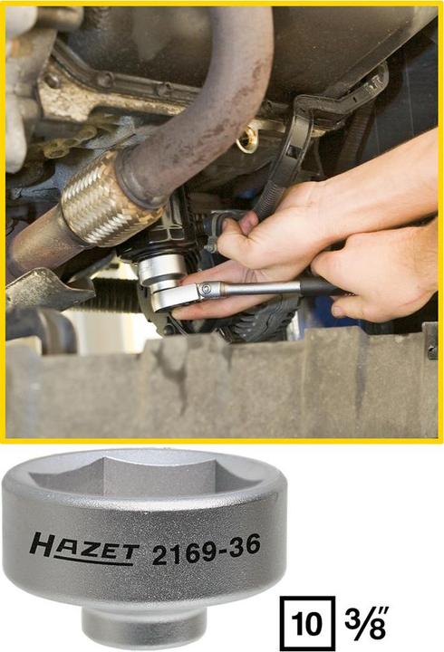 Actual product image HAZET Oil filter wrench 2169-36 ∙ Square, hollow 10 mm (3/8 inch) ∙ Outside hexagon profile ∙ 49.5 …