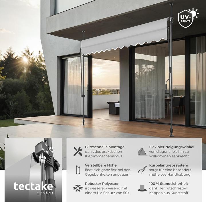 Produktbild tectake Klemmmarkise mit Handkurbel, höhenverstellbar (3 m)