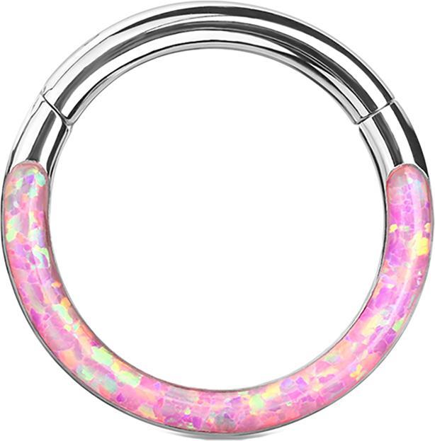 Produktbild Star Piercing Micro Segmentring klappbar silber front Opal streifen pink (ohne Messing, Chirurgenstahl 316L)