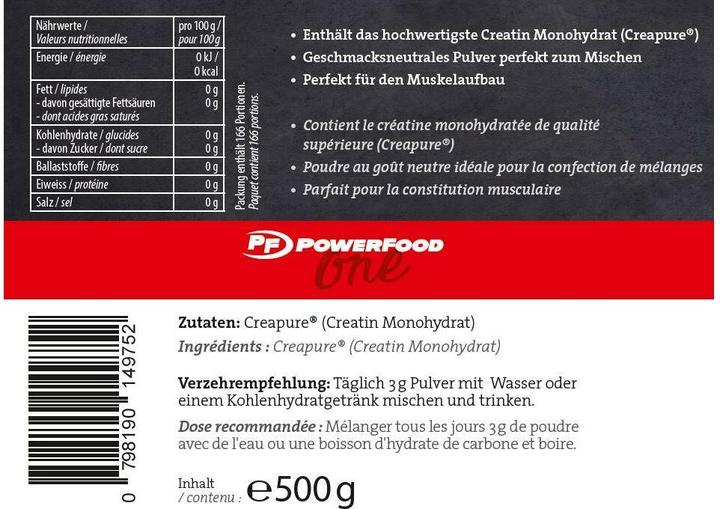 Nutritional values and ingredients PowerFood One High Grade Creatine (1 Piece, Powder, 500 g)
