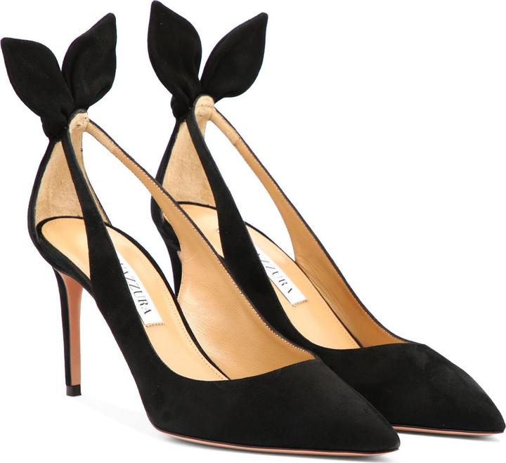 Actual product image Aquazzura bow tie pump 85 in black suede (39)