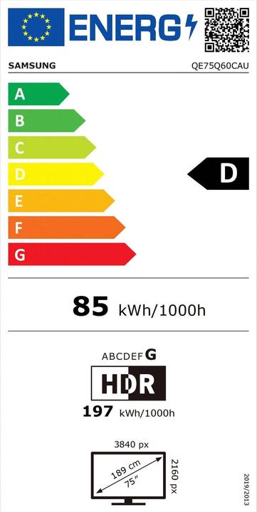 Label énergétique Samsung QE75Q60C (75", Q60C, QLED, 4K, 2023)