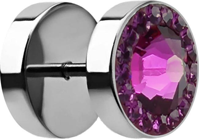 Produktbild Star Piercing Fake Plug mit kleinen und grossem Swarovski Kristall fuchsia (ohne Messing, Chirurgenstahl 316L)