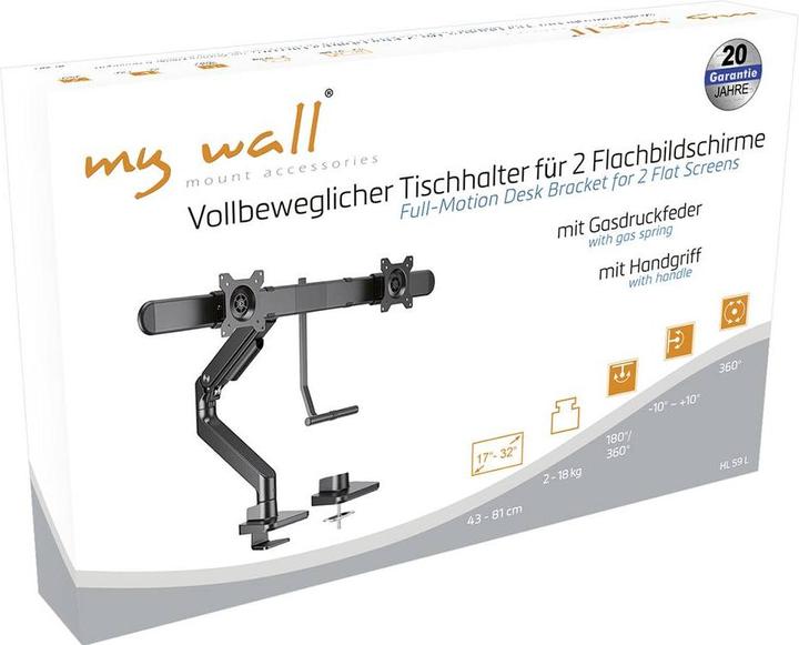 Actual product image myWall My Wall HL59L 1 piece Monitor desk mount 43.2 cm (17") - 81.3 cm (32") Weak (Table, 32.01")