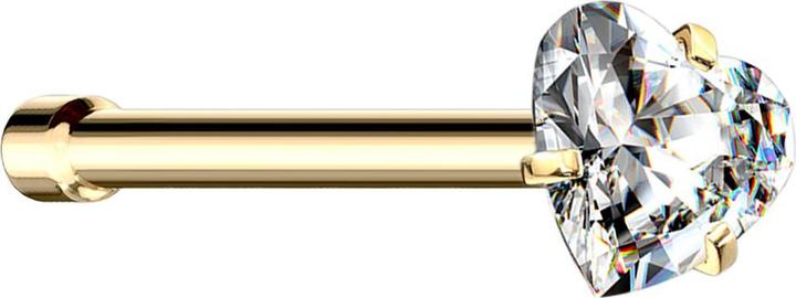 Star Piercing Nasenstecker gerade vergoldet Kristallherz silber gefasst (Chirurgenstahl 316L, ohne Messing)