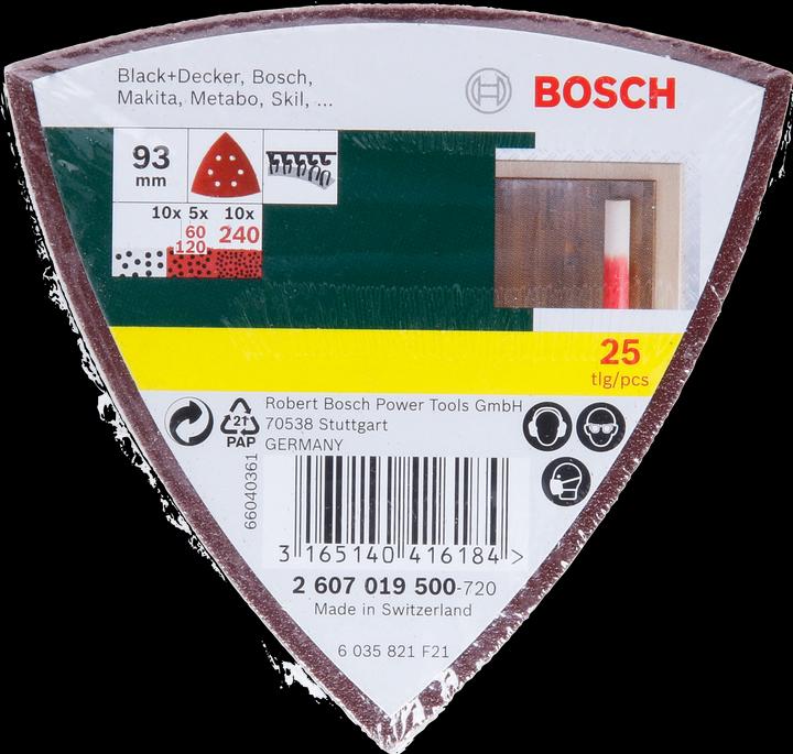 Produktbild Bosch Zubehör Schleifblatt-Set für Deltaschleifer, 93 mm, 60 - 240, 6 Löcher, 25er-Pack (60, 120, 240)