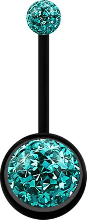 Actual product image Star Piercing Banane schwarz mit zwei Kristallkugeln türkis Epoxy Schutzschicht (without brass, Bioflex)
