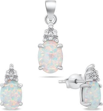 Brilio Silver - Beautiful jewelry set with opals SET245W (earrings. pendant)