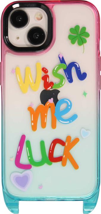 Image du produit PhoneLook Coque Gel transparent WISH ME LUCK avec crochet pour lanière (sans lanière) /bleu (Apple iPhone 15)