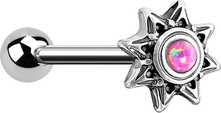 Star Piercing Micro Barbell silber Sonne mit Opal pink (Messing, Chirurgenstahl 316L)