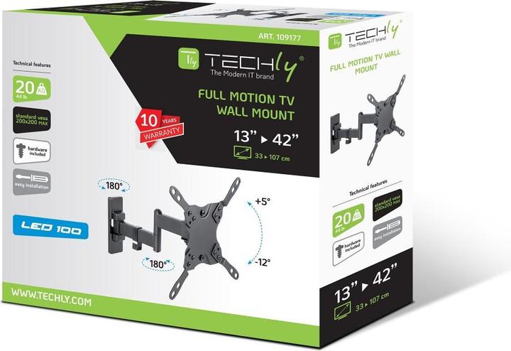 Produktbild Techly Wandhalterung für LCD TV LED 13-42",FullMotion, 3 Gelenke, schwarz (Wand, 42", 20 kg)