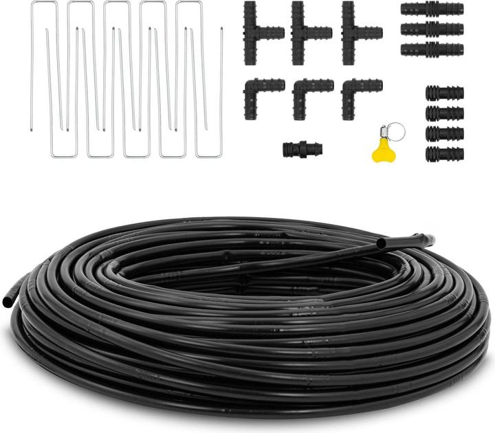 Produktbild Hillvert Tropfschlauch Bewässerung Perlschlauch Ø 16 mm 100 m 3 bar 2 l/h inkl. Zubehör (Tropfschlauch + Tropfrohr)