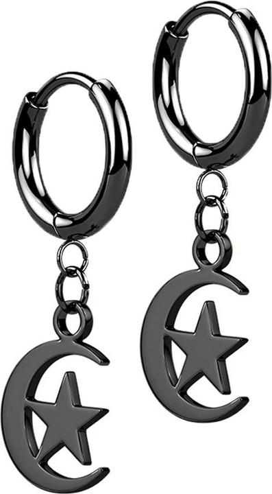 Star Piercing Ohrring schwarz Anhänger Mond und Stern (ohne Messing, Chirurgenstahl 316L)