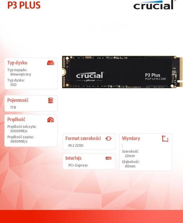Image du produit Crucial P3 Plus (1000 Go, M.2 2280)