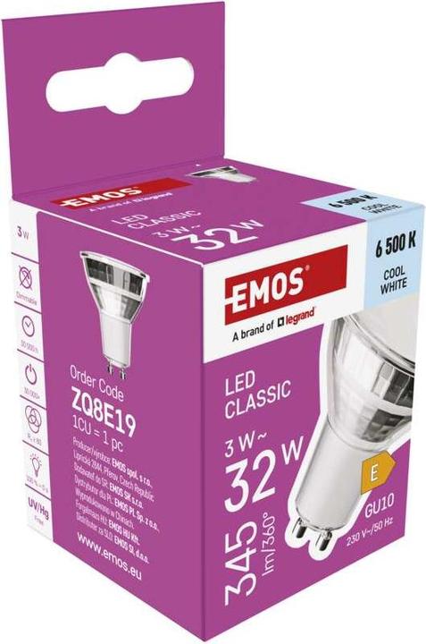 Produktbild Emos LED Lampe Classic MR16 Silber/ GU10 / 3 W (32 W) / 345 lm / Kalt-Weiss (GU10, 3 W, 345 lm, 1 x, E)