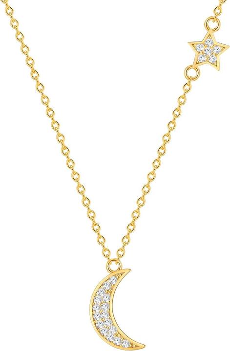 Rafaela Donata Damen Mond, Stern Sterling Silber Zirkonia Gelbgold 40,0 cm Basiskette + 5,0 cm Verlängerung - 33712 (Sterling Silber, 40 - 45 cm)