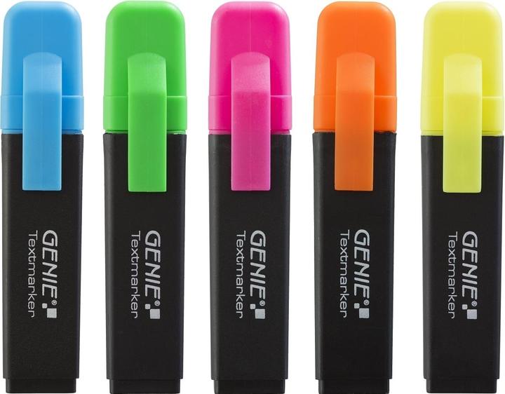 Actual product image Genie 5 highlighters assorted colours (Multicoloured, 5 mm, 5 x)