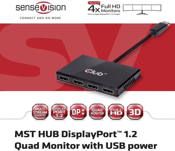 Image du produit Club 3D Hub de transport multi-streaming 1xDP - 4xDP (DP, 6.50 cm)