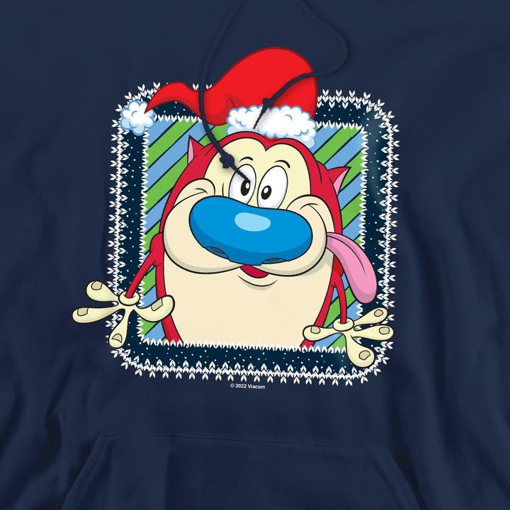 Immagine prodotto Ren & Stimpy Festive Felpa con Cappuccio Natale Cappello da Babbo Natale Uomo (XXL)