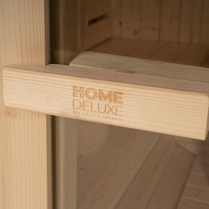 Produktbild Home Deluxe Outdoor Sauna Fasssauna AQUILA M - 195 x 120 cm für 2 Personen - Sauna mit 3,6kW Ofen (Plug & Play 3,6 KW interne Steuerung)