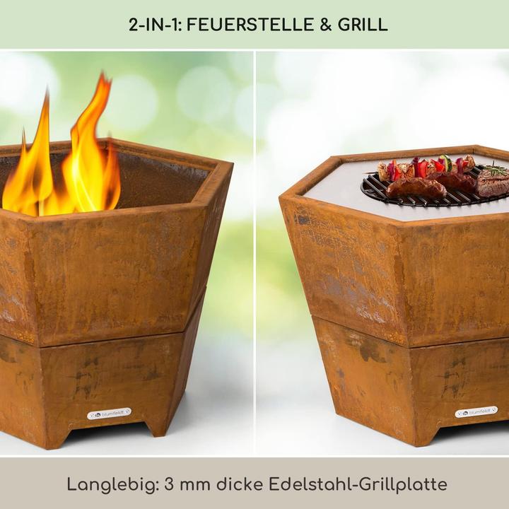 Produktbild Blumfeldt Sechseckige Feuerschale mit Grillrost