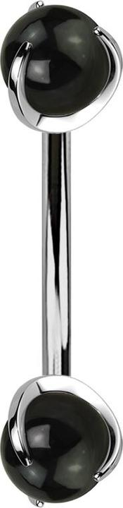 Actual product image Star Piercing Micro banana silver inner thread with two balls onyx stone set (Mineral, without brass, Titanium G23)