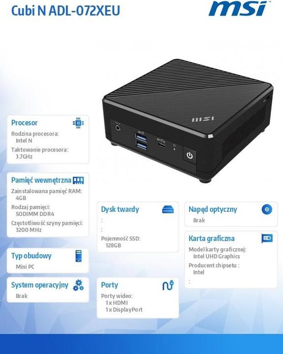 Actual product image MSI Cubi N ADL-072XEU N200 4GB 128GB (Intel N200, 4.10 GB, 128 GB)